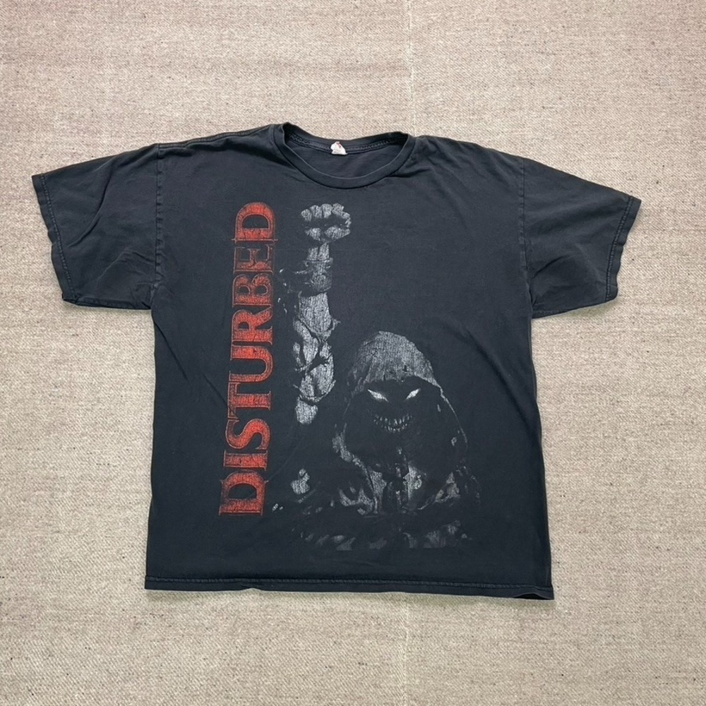 Vintage Disturbed Graphic T-Shirt Men XL Black 2000s Fruit of the Loom